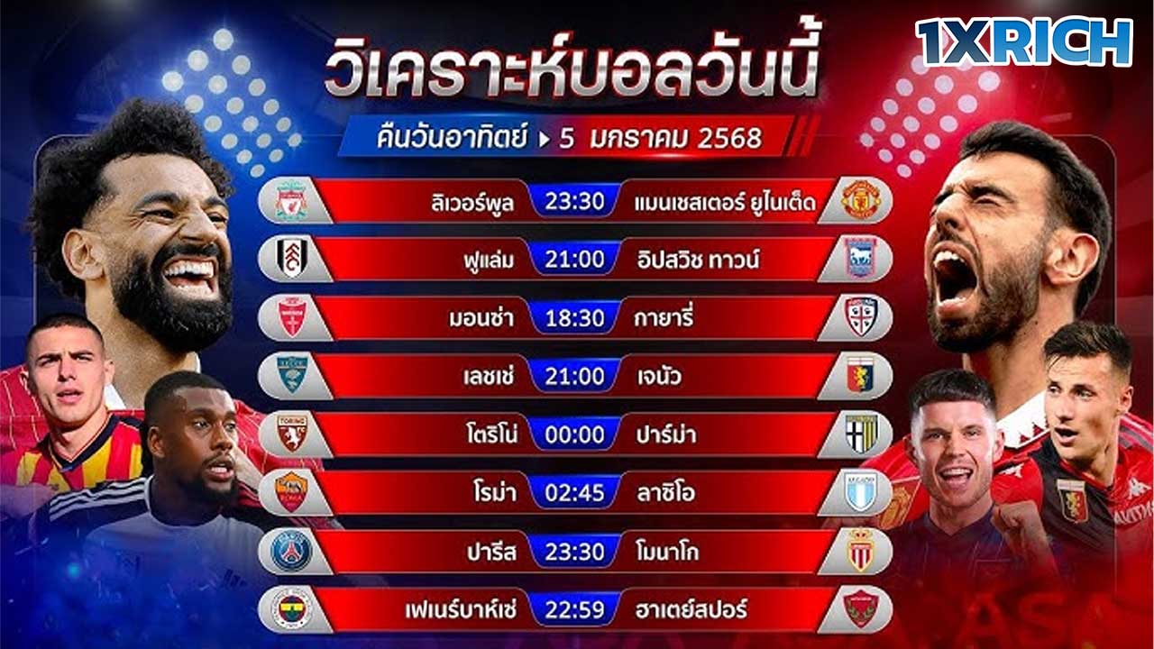 ตารางฟุตบอล วันที่ 5 มกราคม 2568